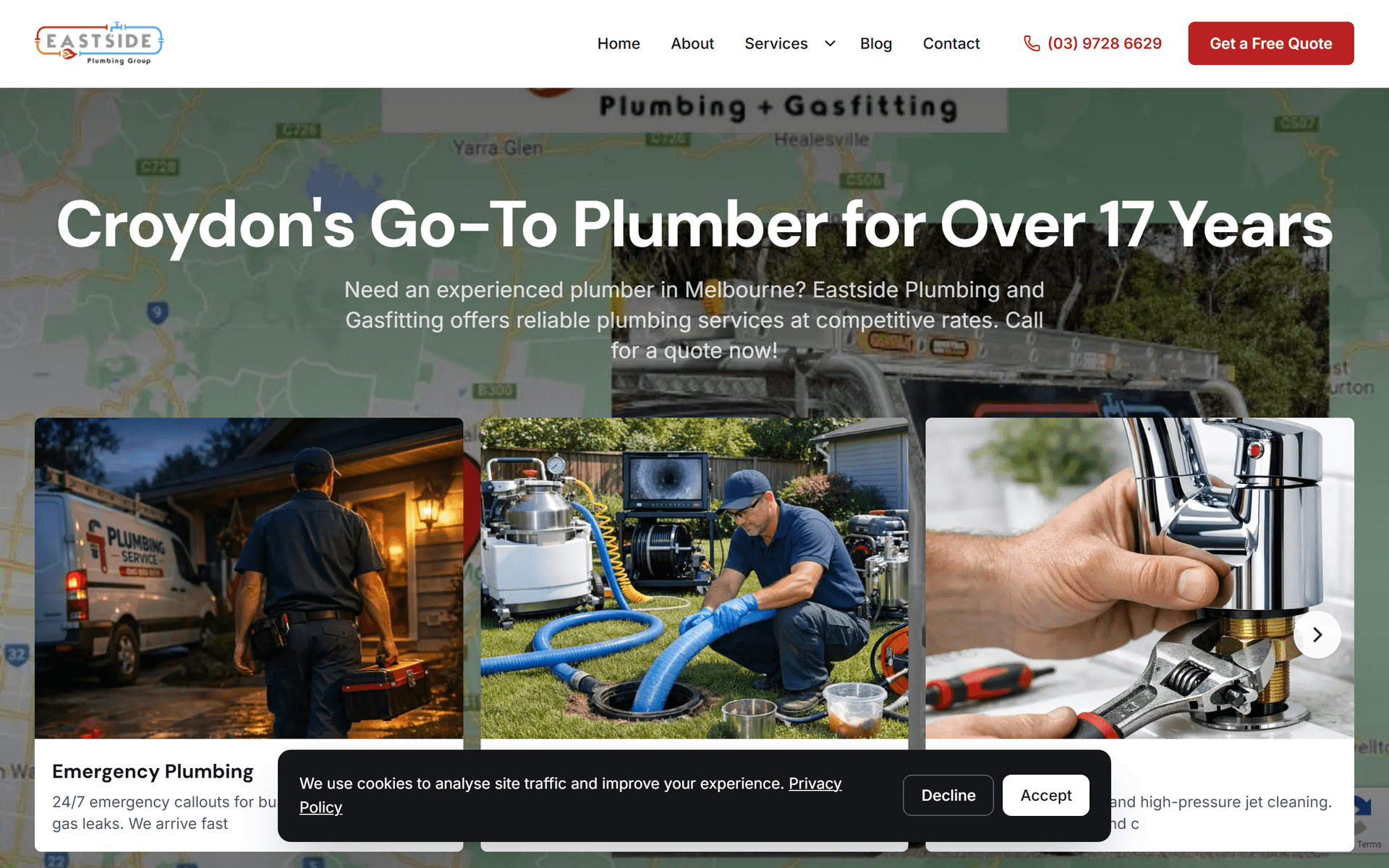 Eastside Plumbing website screenshot