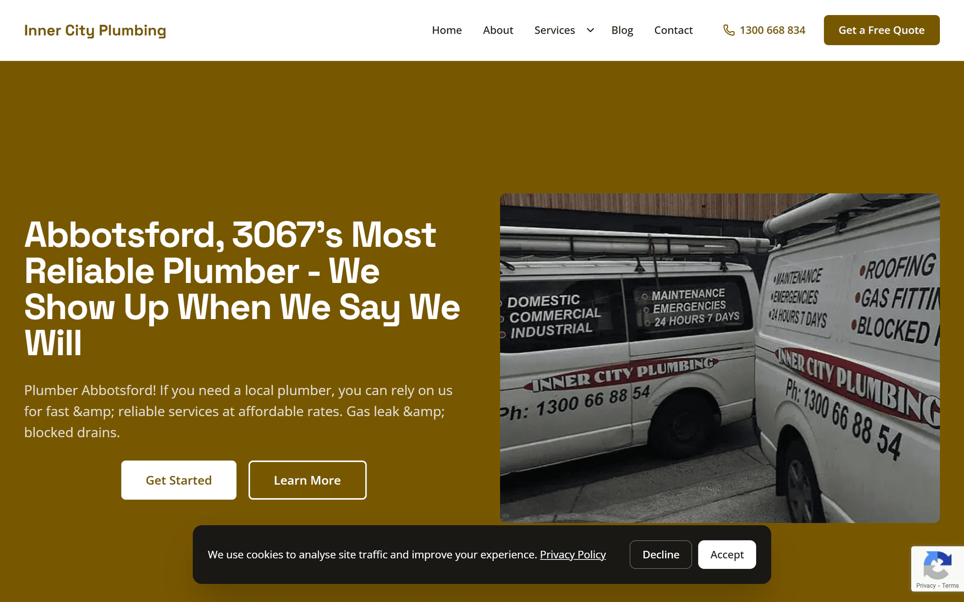 Inner City Plumbing website screenshot