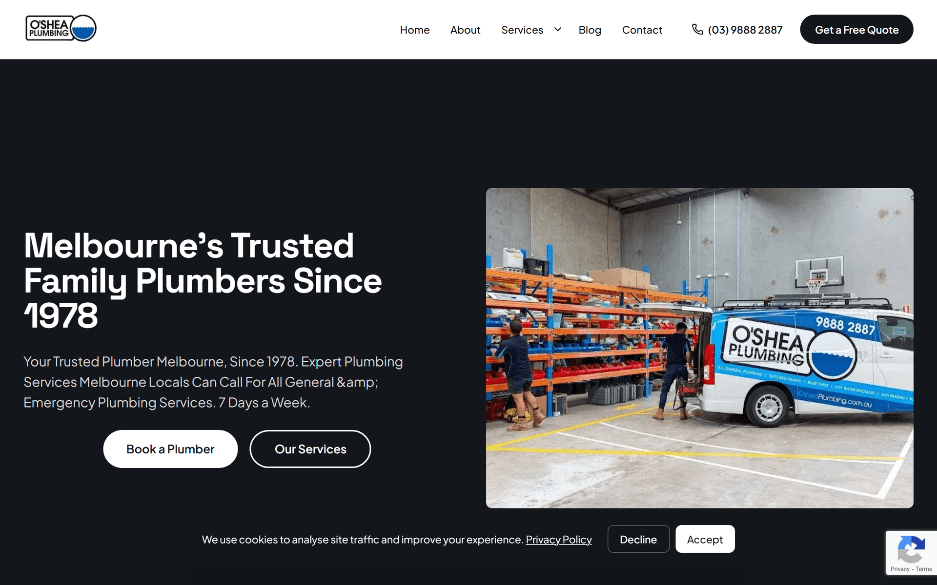 O'Shea Plumbing website screenshot